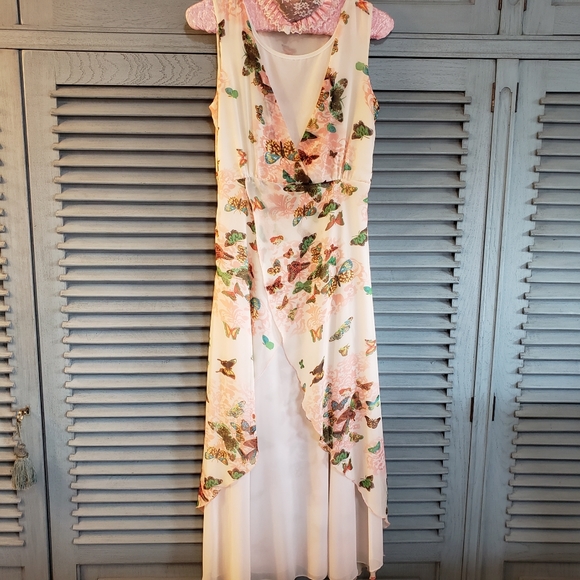 🦋Felt Maglietta Junior's Cream Dress With Multicolored Butterflies Size L🦋 - Picture 1 of 5